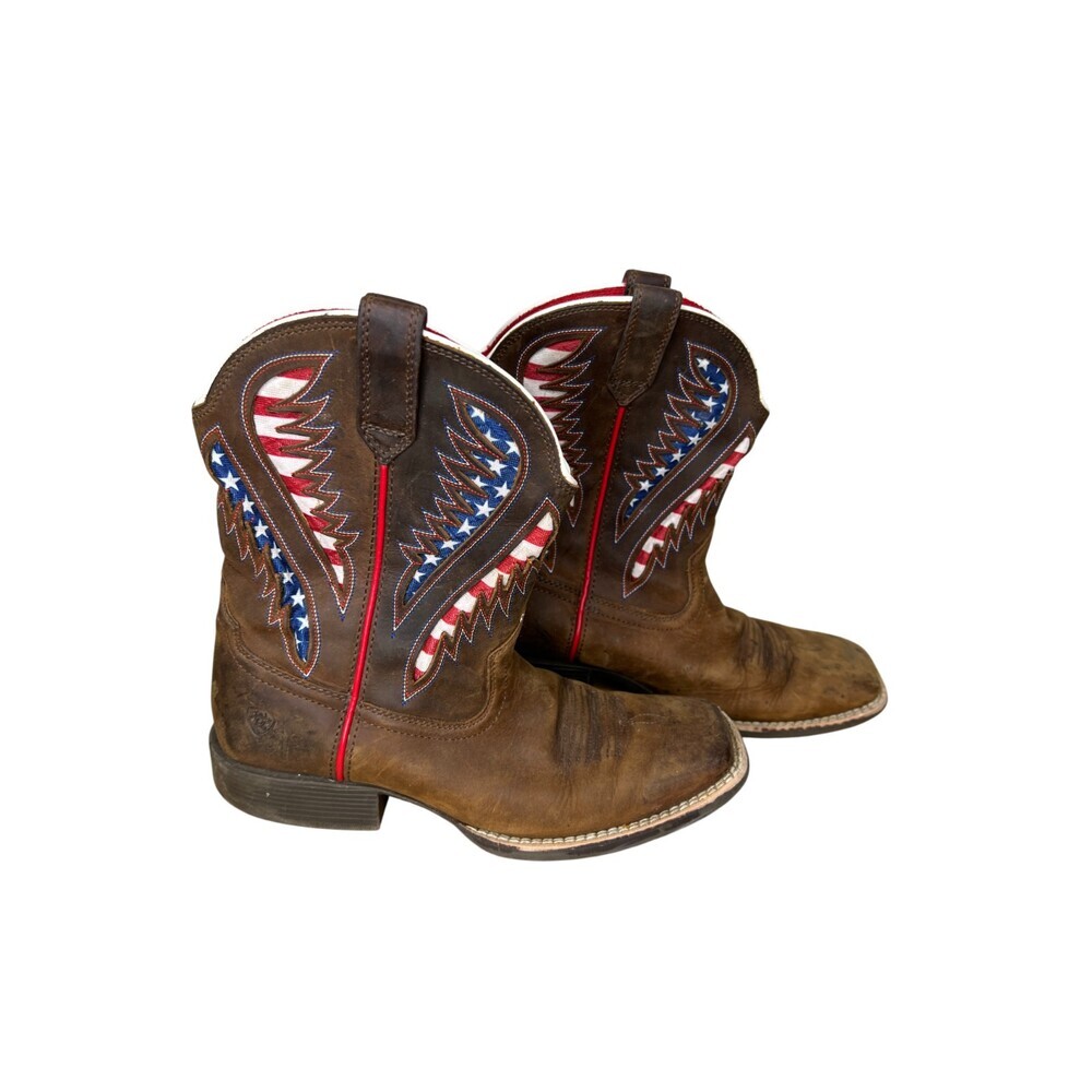 Ariat Kids Quickdraw VentTEK Patriotic American Flag Western Boots Size 4 - Picture 2 of 10